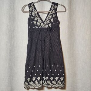 Polka Dot Fitted Embroidery Dan Chau Dress Lined Medium Black White
